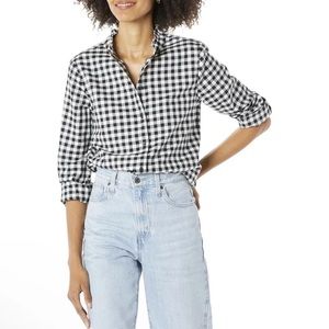 Amazon Essentials Cabin Core Black White Buffalo Print Long Sleeve Size XSmall